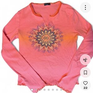 FANG y2k peach long sleeve tee ruffle trim